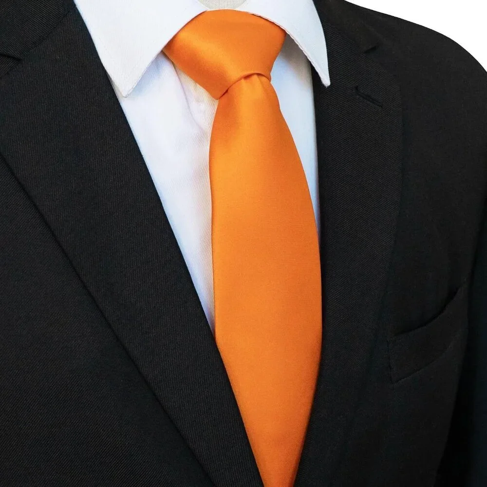 Men's Orange Solid Pure Color Imported Polyester Formal Neck Ties